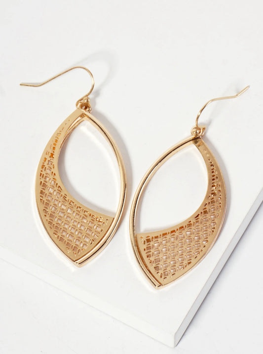 Polished Metal Marquise-Shape Filigree Dangle Earrings
