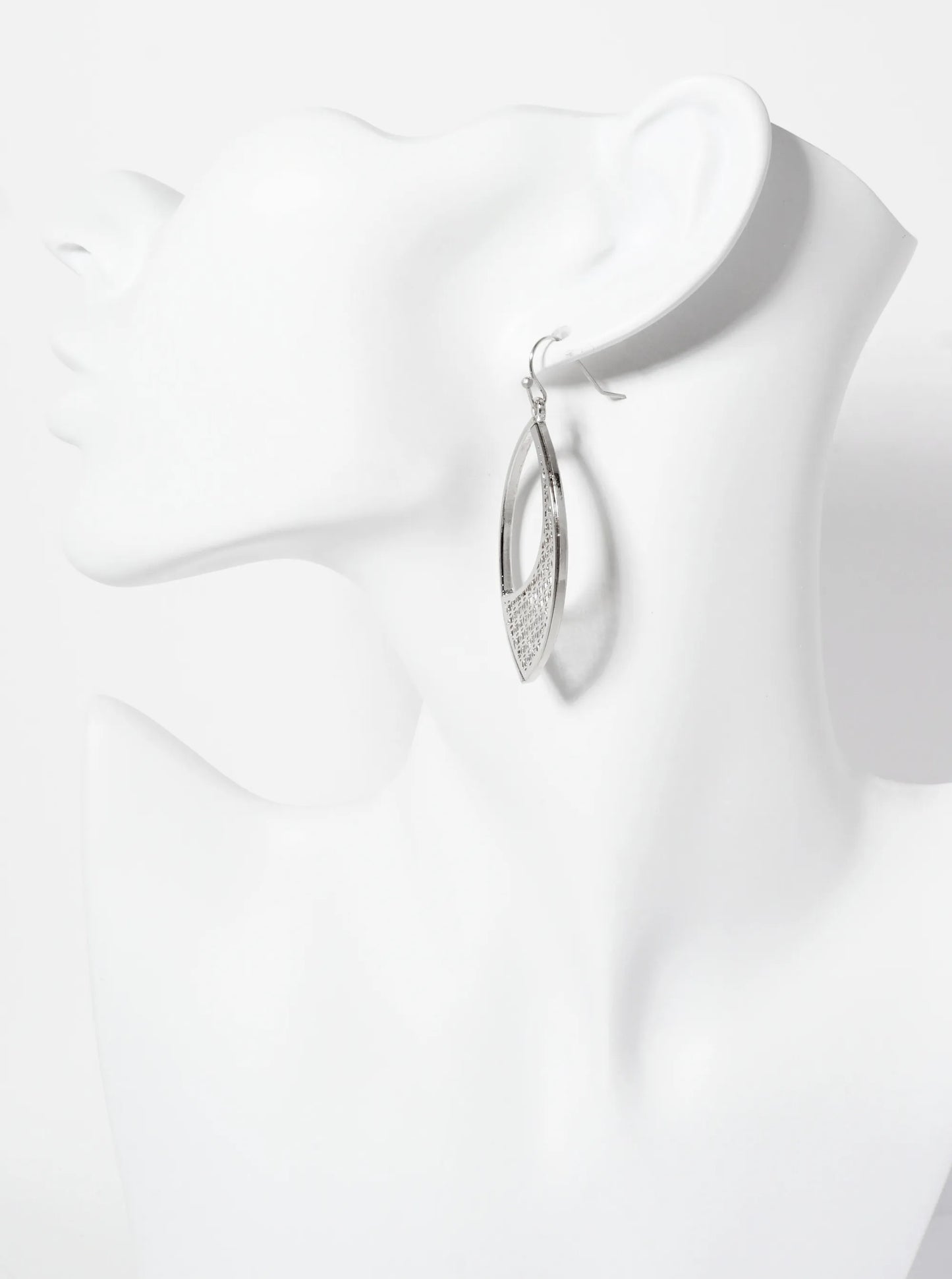 Polished Metal Marquise-Shape Filigree Dangle Earrings