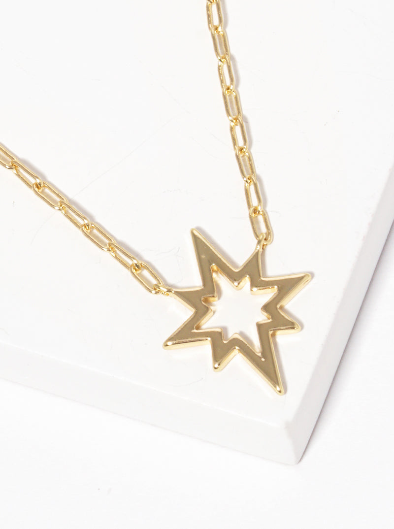 Polished Metal Northern Star Pendant Dainty Brass Necklace