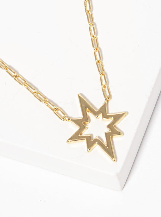 Polished Metal Northern Star Pendant Dainty Brass Necklace