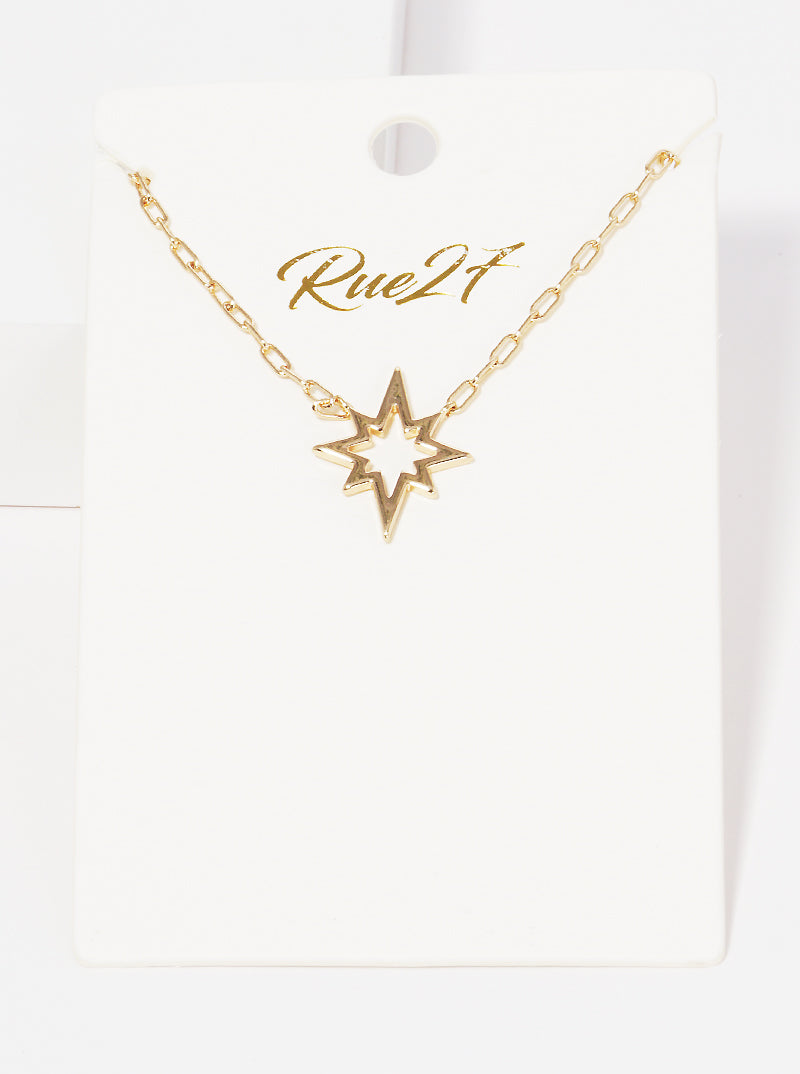 Polished Metal Northern Star Pendant Dainty Brass Necklace