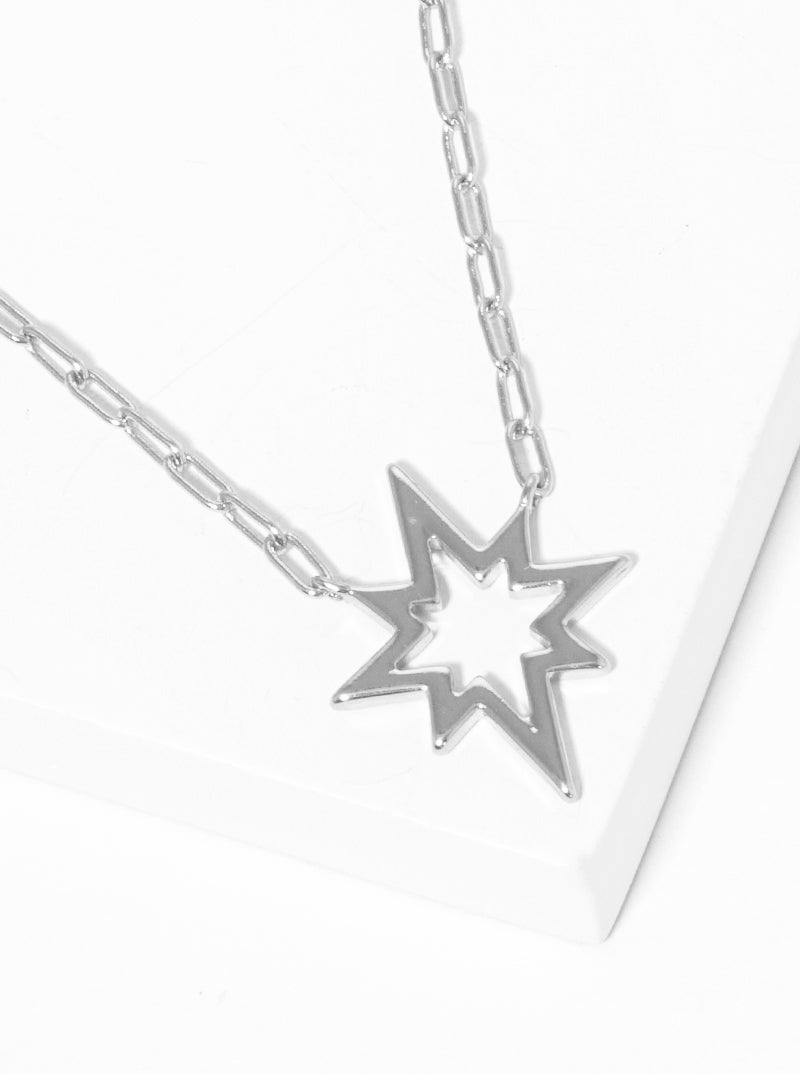 Polished Metal Northern Star Pendant Dainty Brass Necklace
