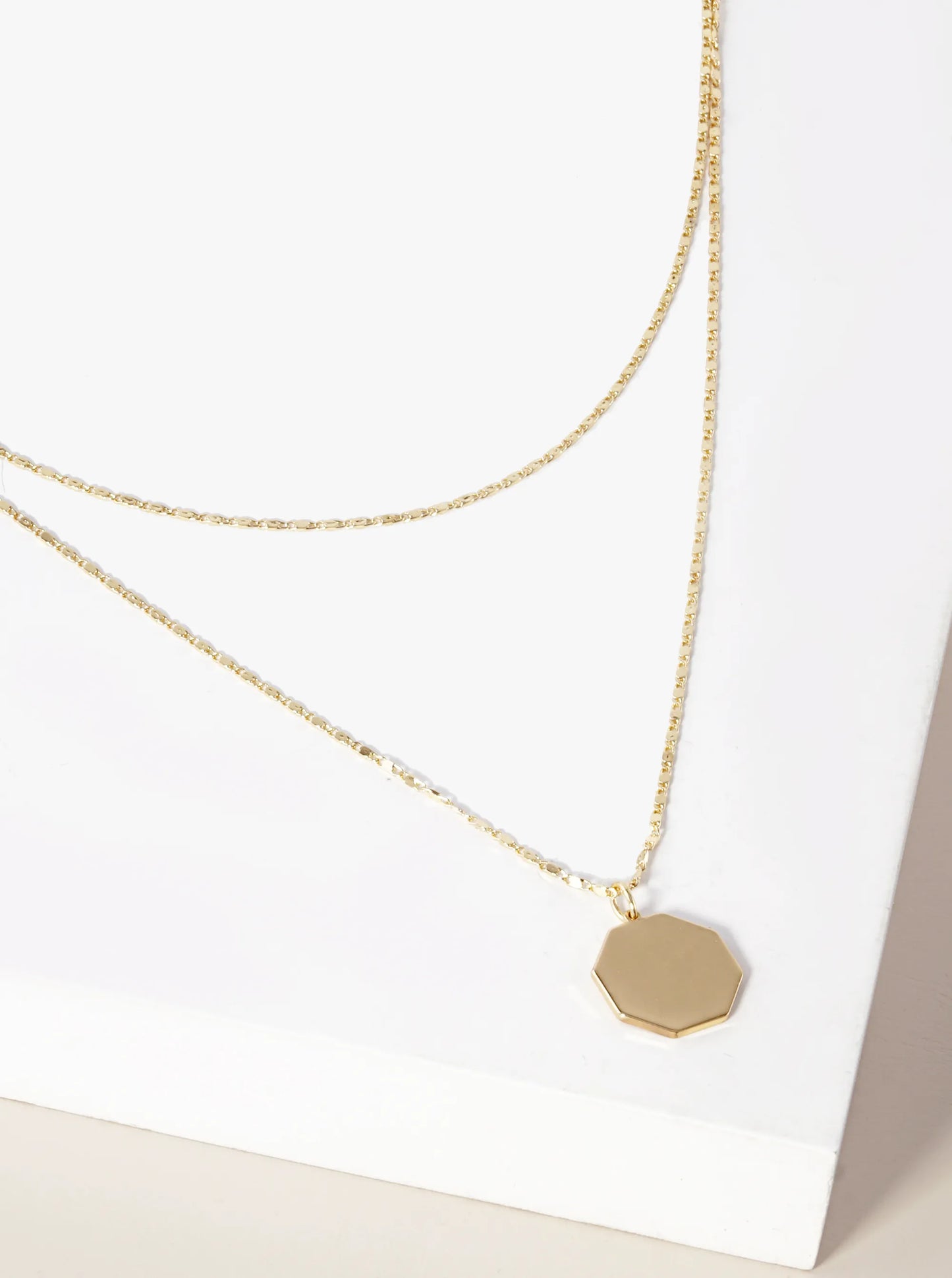 Polished Metal Octagon Pendant Layered Necklace