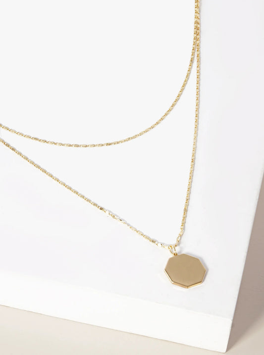 Polished Metal Octagon Pendant Layered Necklace