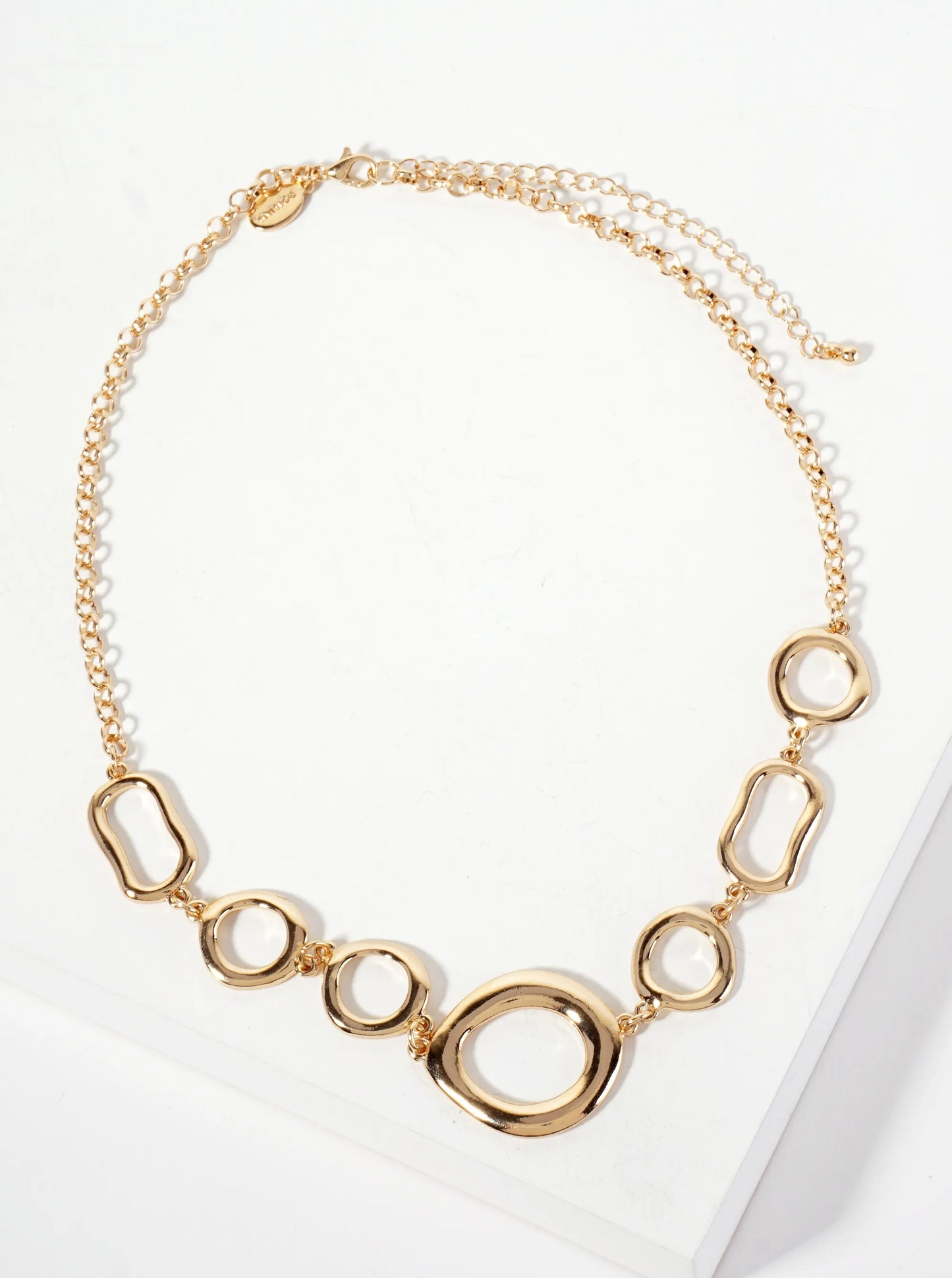 Polished Metal Organic Circles Linked Statement Necklace