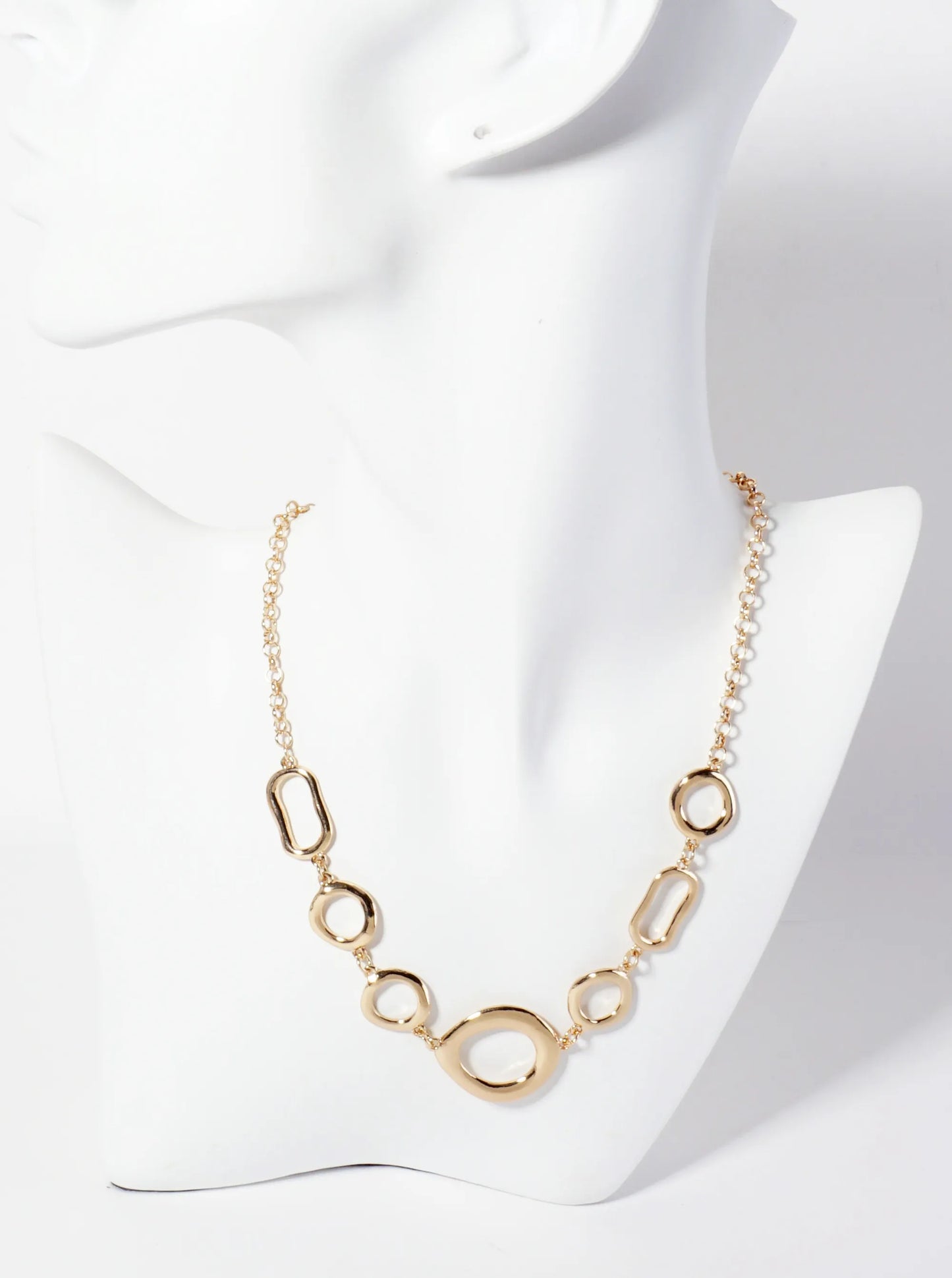 Polished Metal Organic Circles Linked Statement Necklace