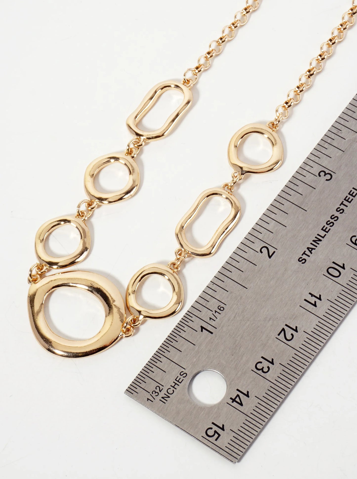 Polished Metal Organic Circles Linked Statement Necklace