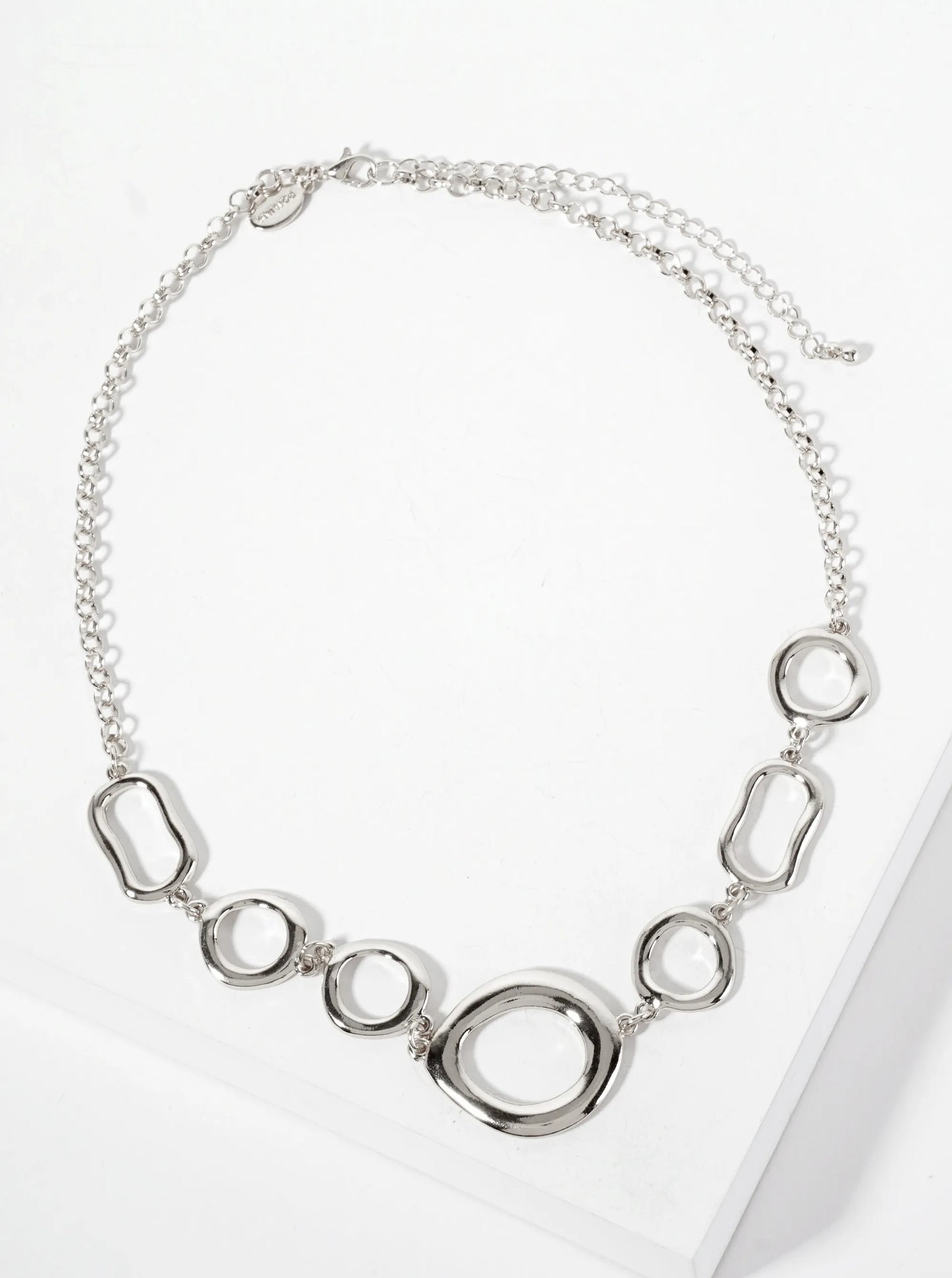 Polished Metal Organic Circles Linked Statement Necklace