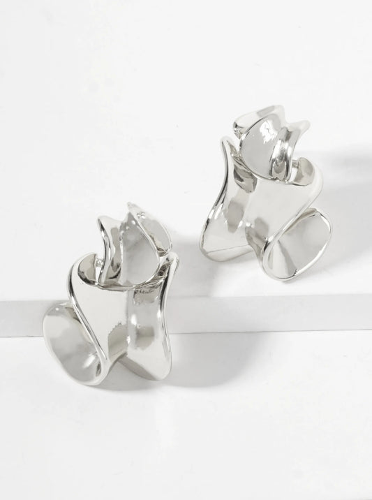 Polished Metal Organic-Shape 18K-Gold-Dipped Doorknocker Earrings