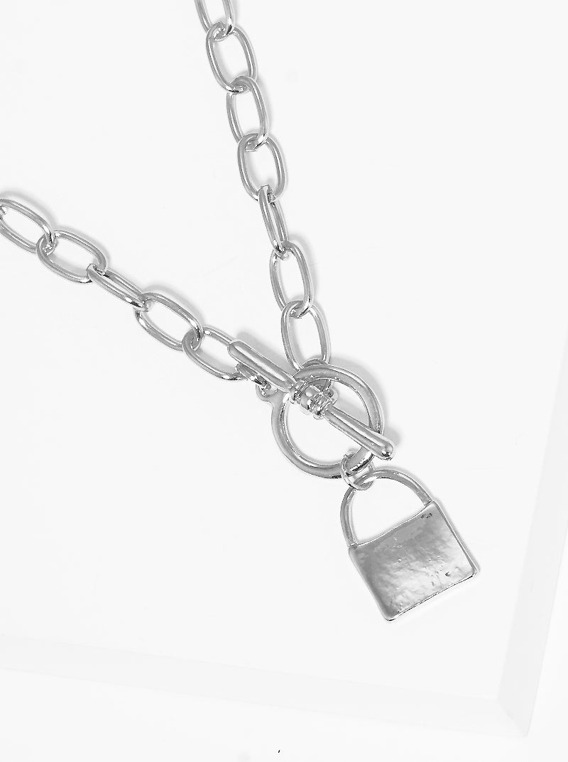 Polished Metal Padlock Toggle Chain Necklace