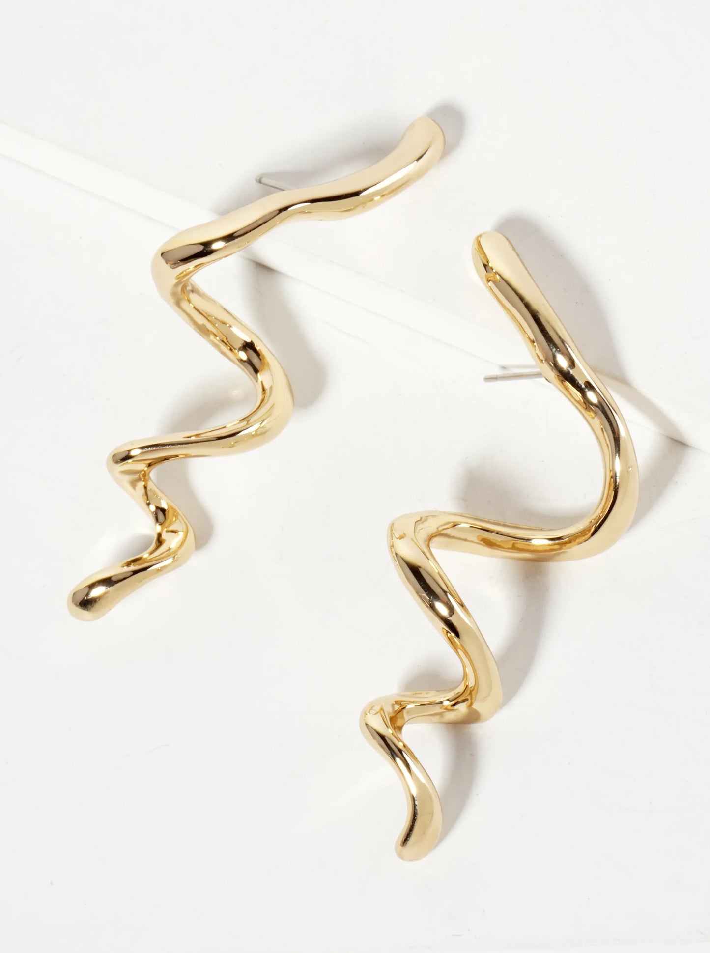 Polished Metal Sculpted Spiral Statement Earrings