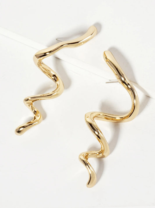 Polished Metal Sculpted Spiral Statement Earrings