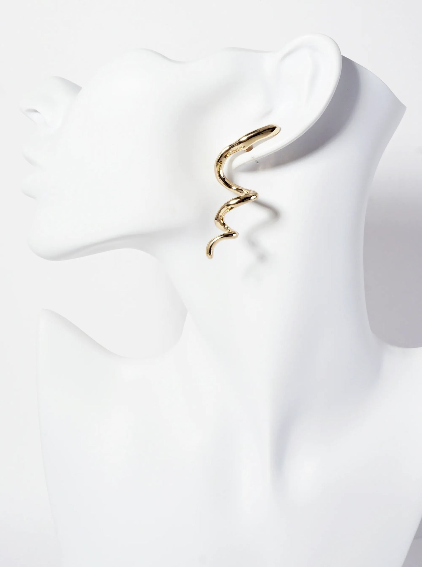 Polished Metal Sculpted Spiral Statement Earrings
