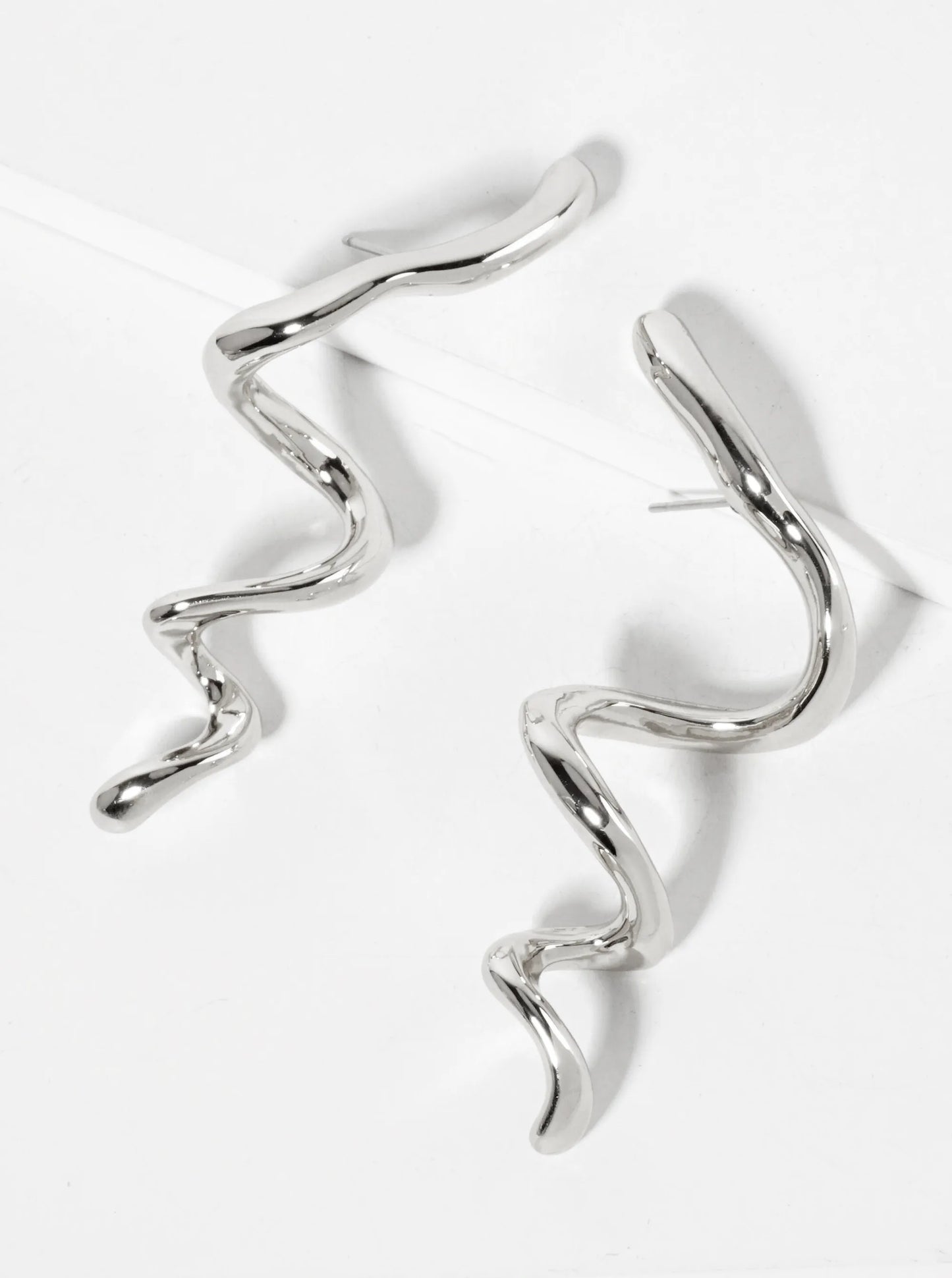 Polished Metal Sculpted Spiral Statement Earrings
