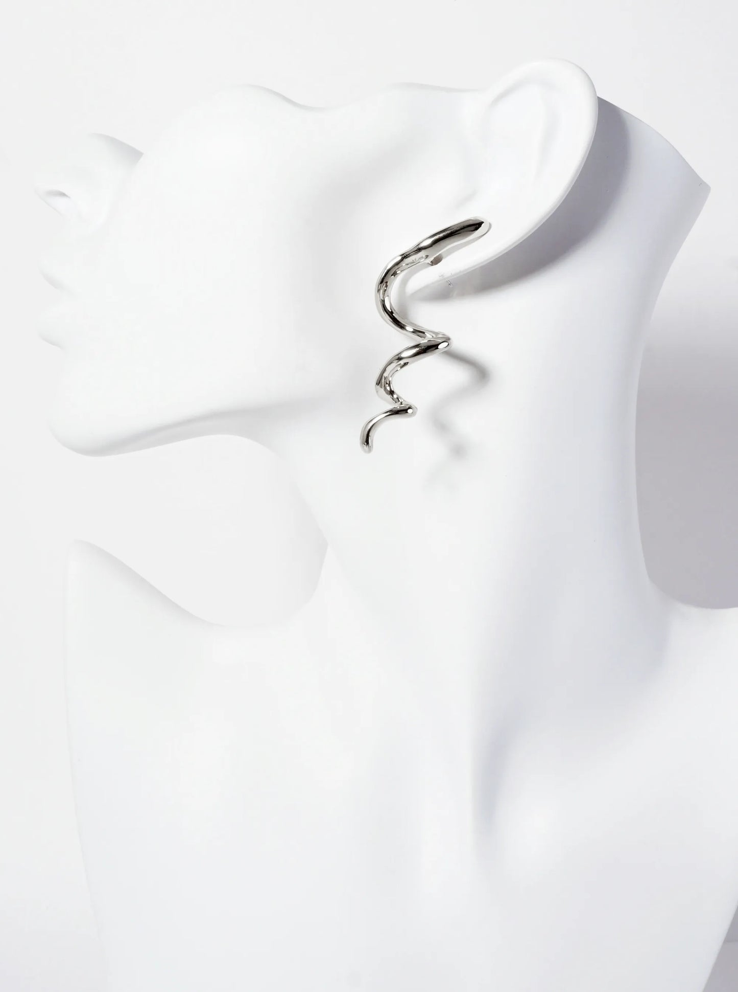 Polished Metal Sculpted Spiral Statement Earrings