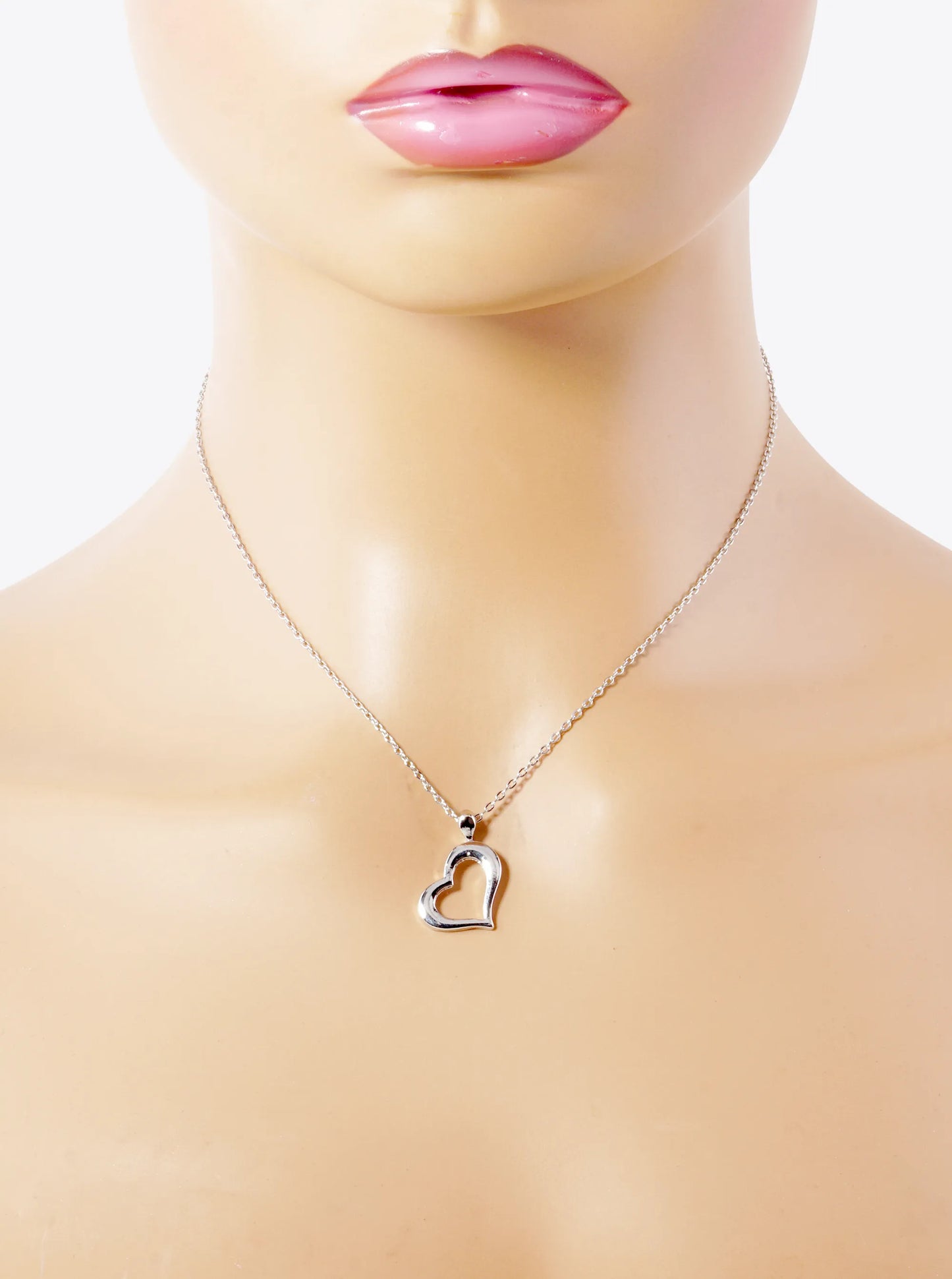 Polished Metal Sideways Heart Pendant Necklace