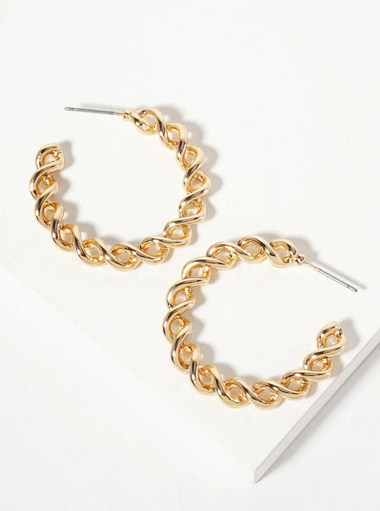 Polished Metal Spiral Design 30mm Open Hoop Earrings