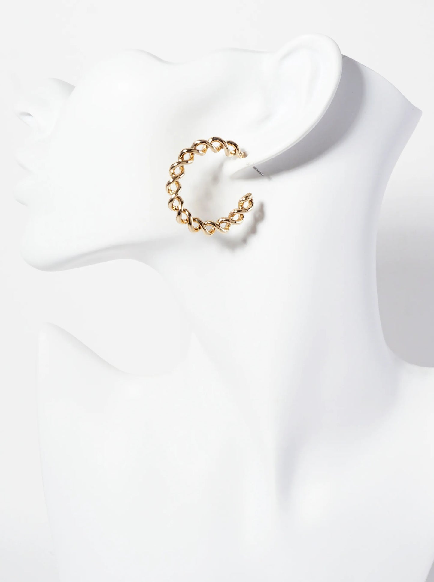 Polished Metal Spiral Design 30mm Open Hoop Earrings
