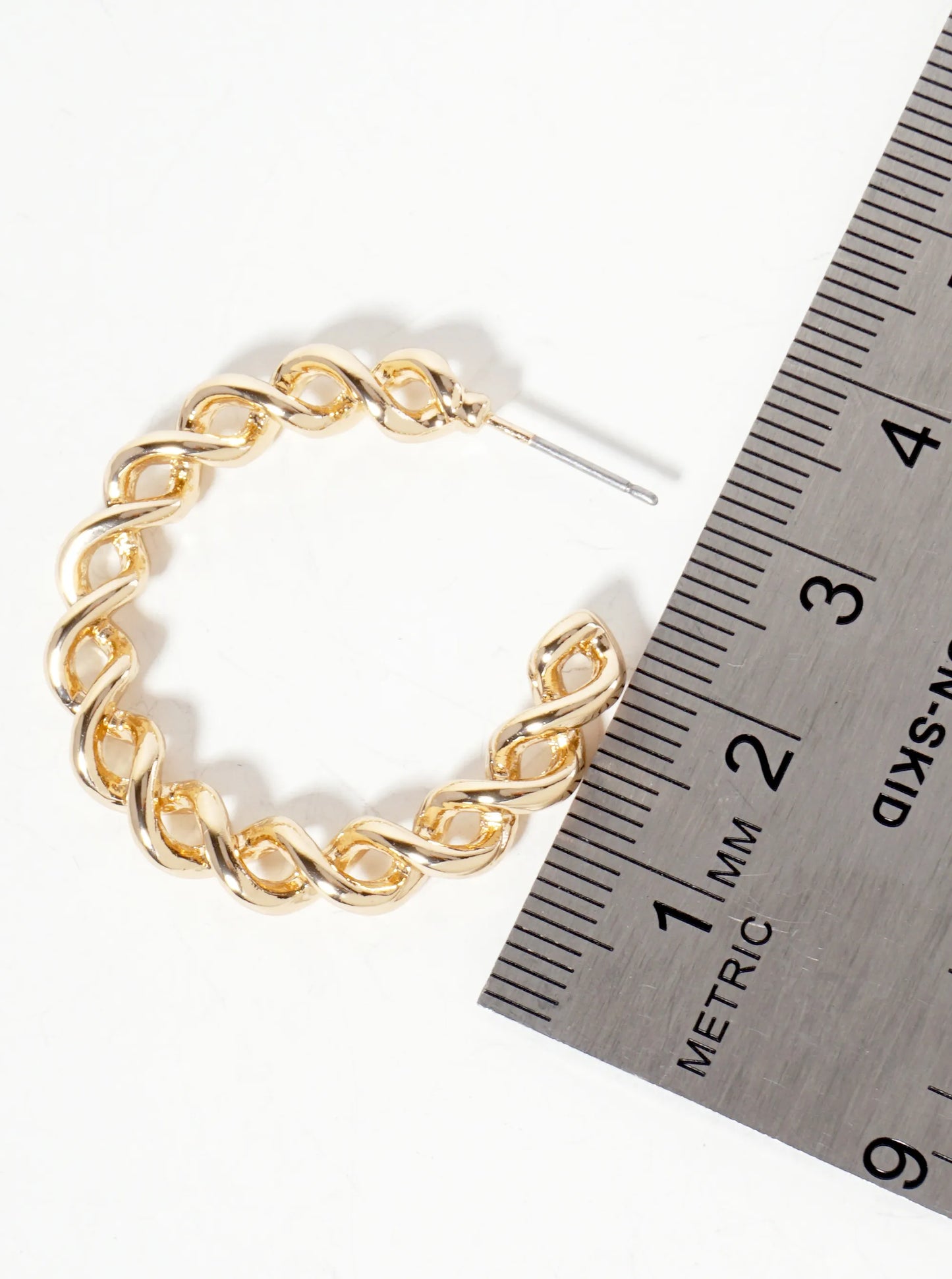 Polished Metal Spiral Design 30mm Open Hoop Earrings