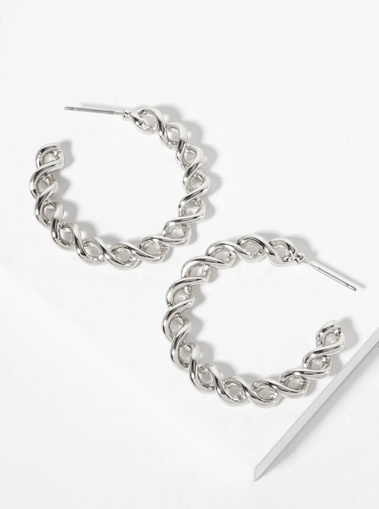 Polished Metal Spiral Design 30mm Open Hoop Earrings