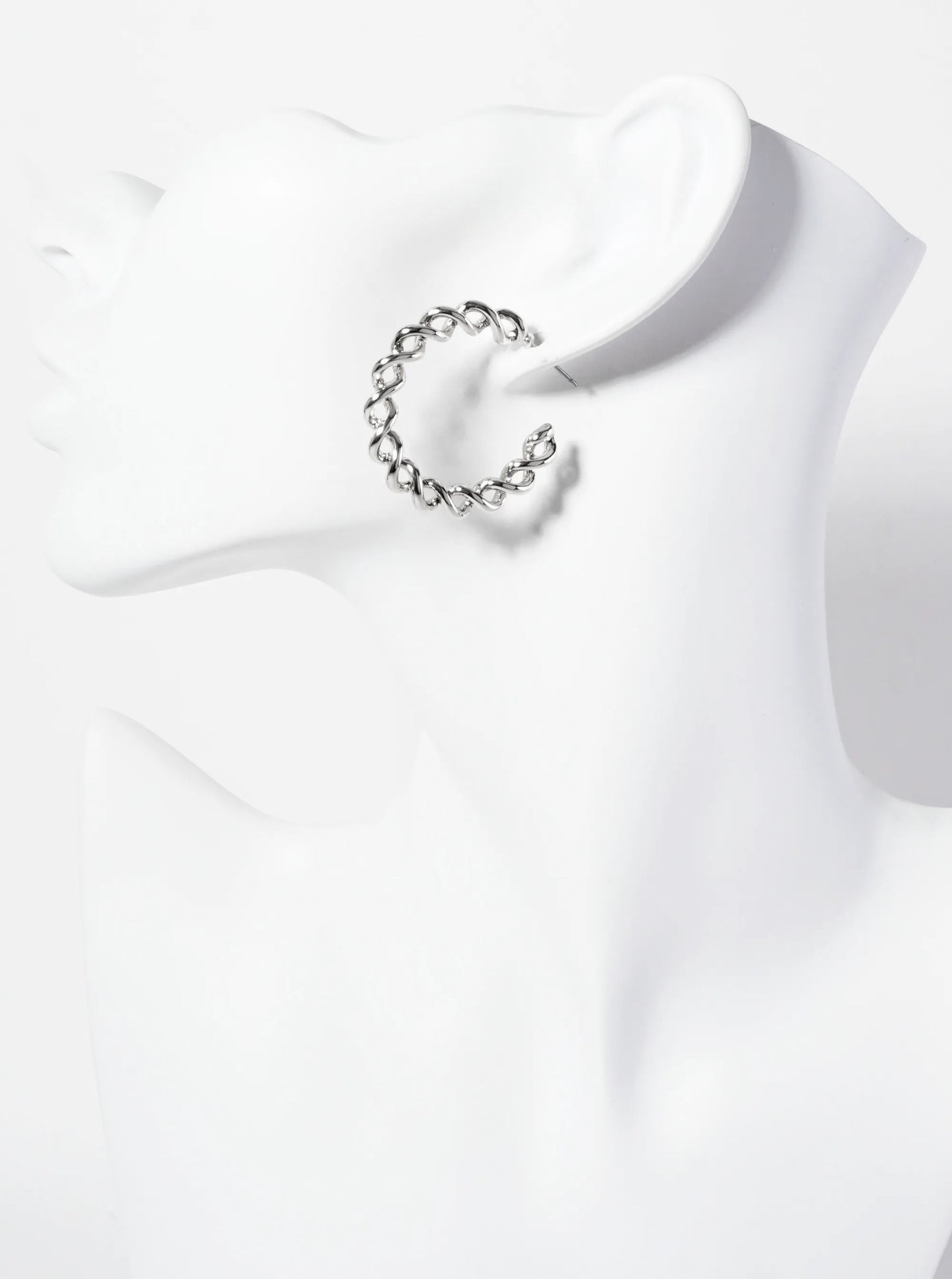 Polished Metal Spiral Design 30mm Open Hoop Earrings