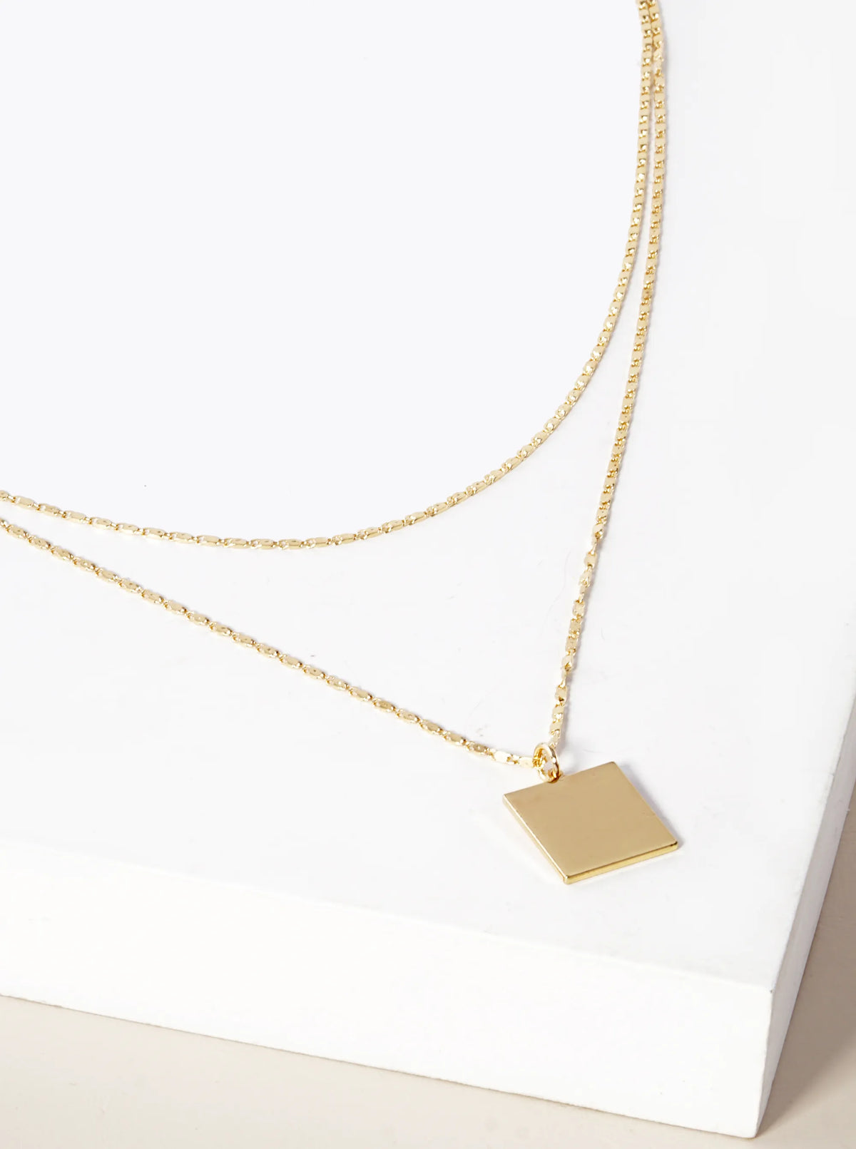 Polished Metal Square Pendant Layered Necklace