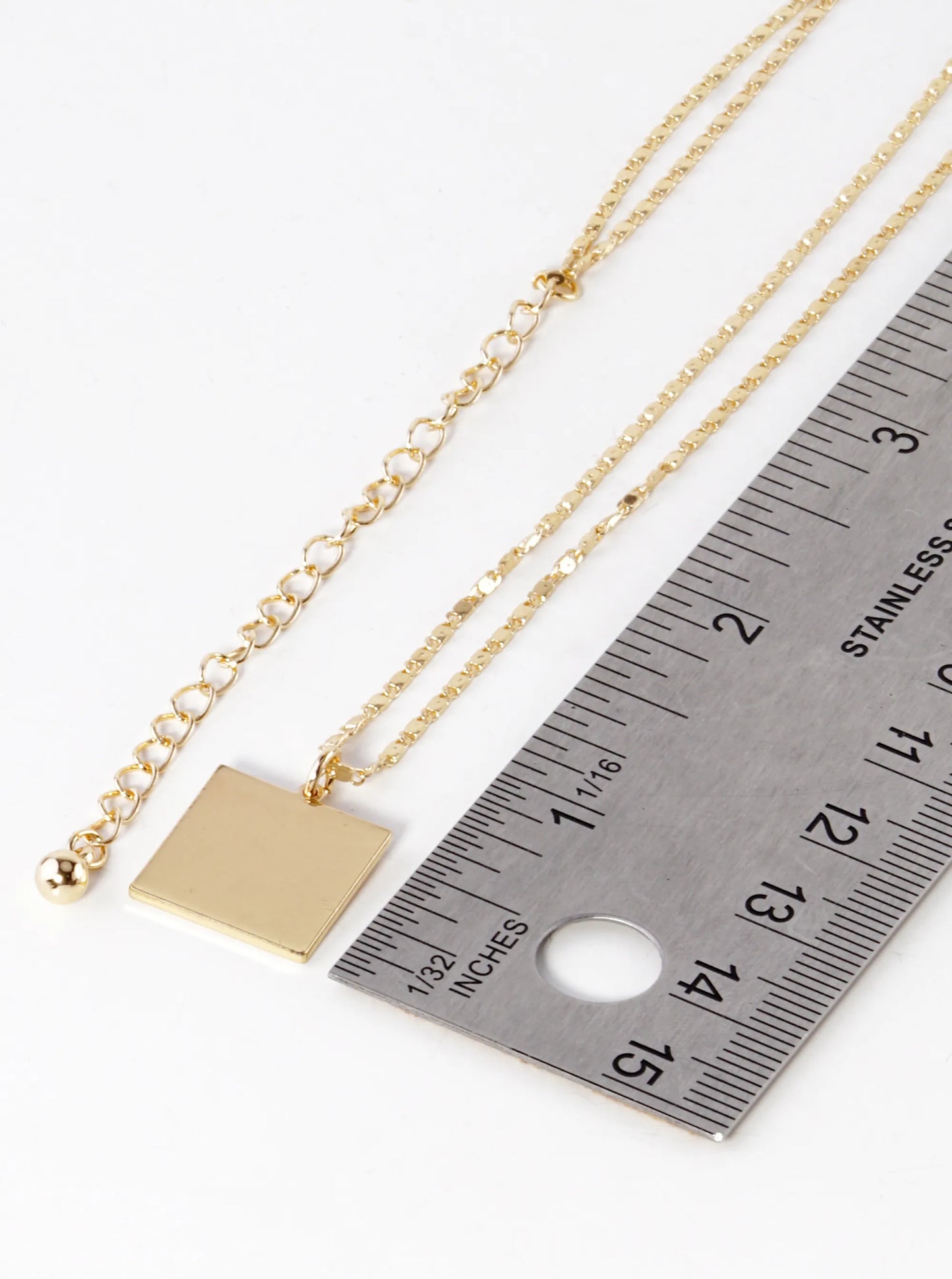 Polished Metal Square Pendant Layered Necklace