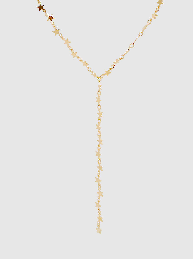 Polished Metal Star Drop Lariat Y Necklace