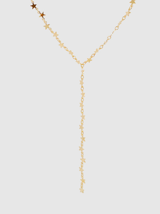 Polished Metal Star Drop Lariat Y Necklace