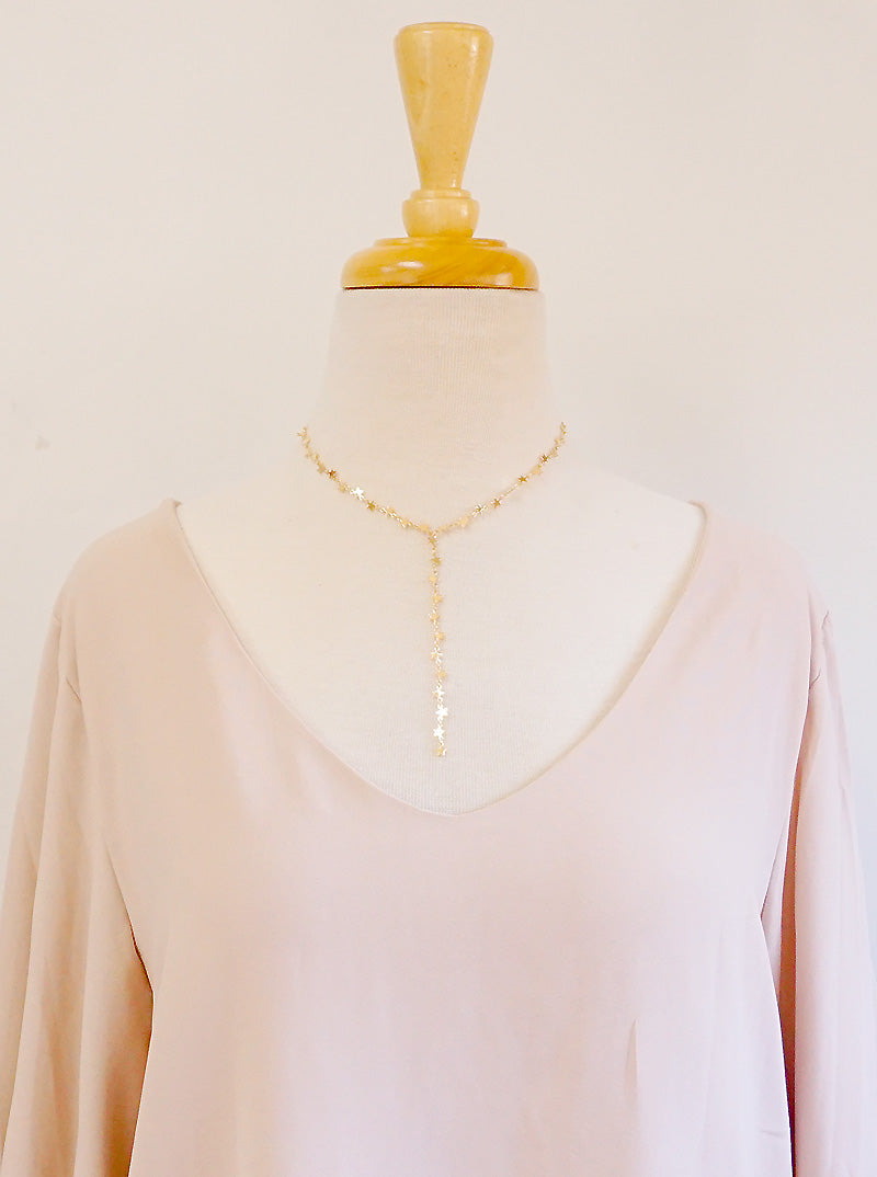 Polished Metal Star Drop Lariat Y Necklace