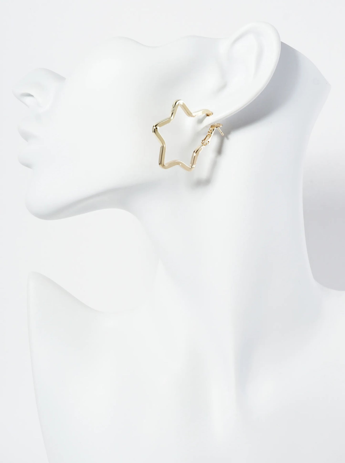 Polished Metal Star Shape 35mm Latch Back Hoop Earrings