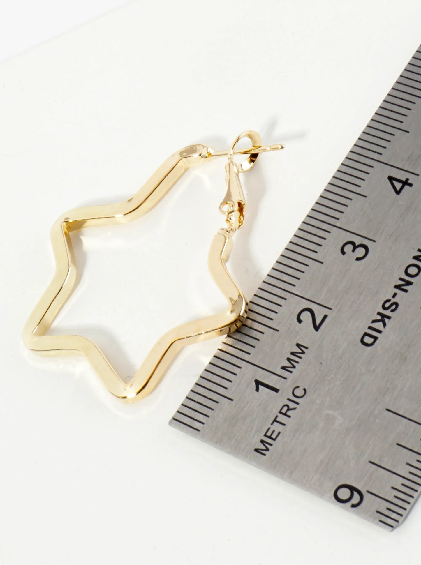 Polished Metal Star Shape 35mm Latch Back Hoop Earrings