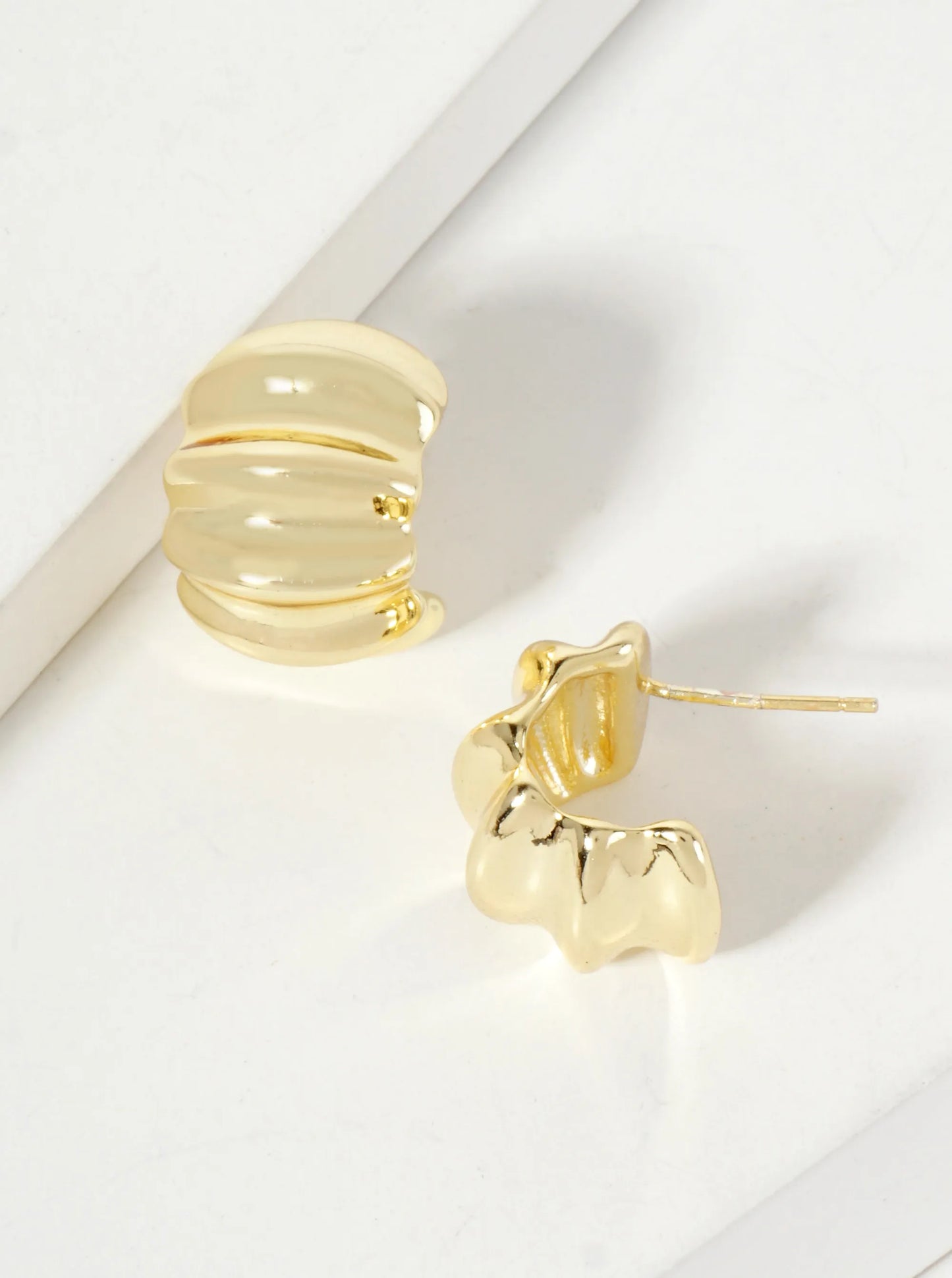 Polished Metal Textured 15mm 18K-Gold-Dipped Half Hoop Earrings