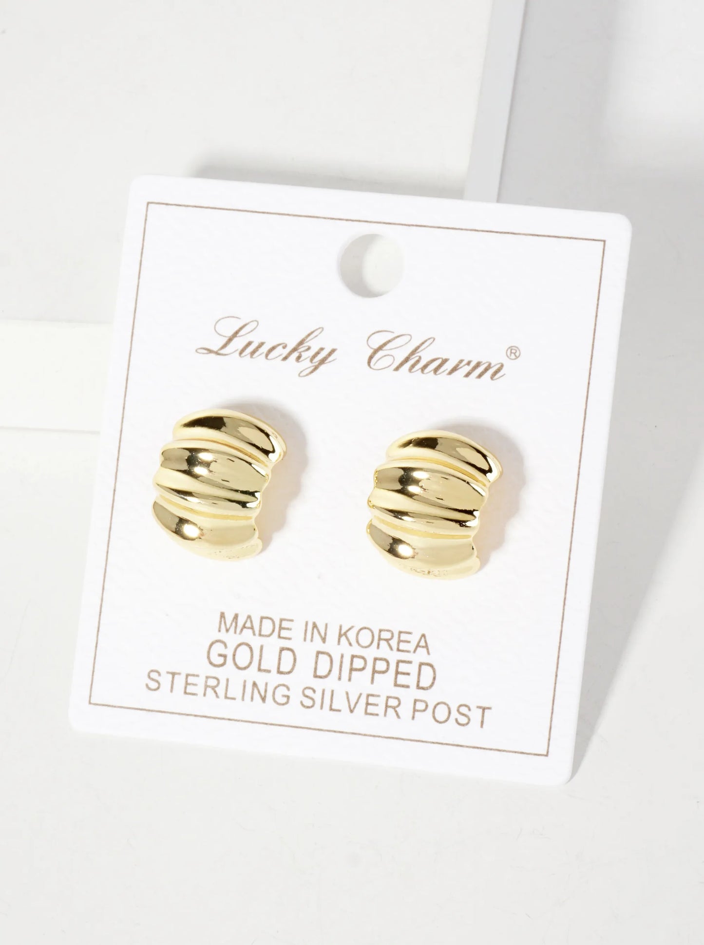 Polished Metal Textured 15mm 18K-Gold-Dipped Half Hoop Earrings