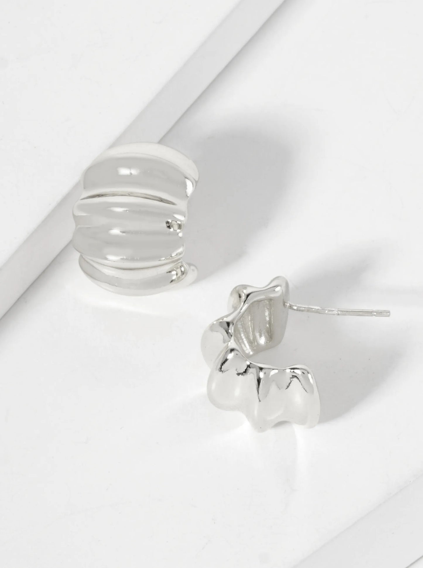 Polished Metal Textured 15mm 18K-Gold-Dipped Half Hoop Earrings