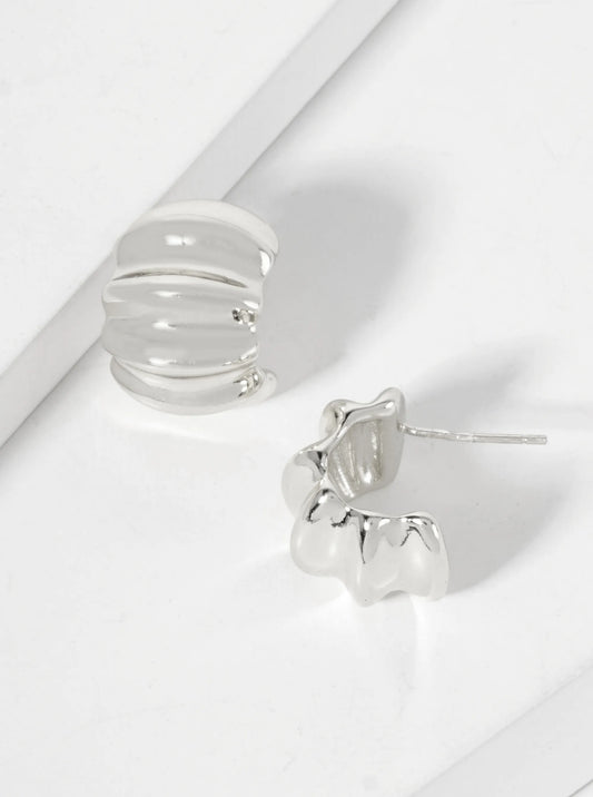 Polished Metal Textured 15mm 18K-Gold-Dipped Half Hoop Earrings
