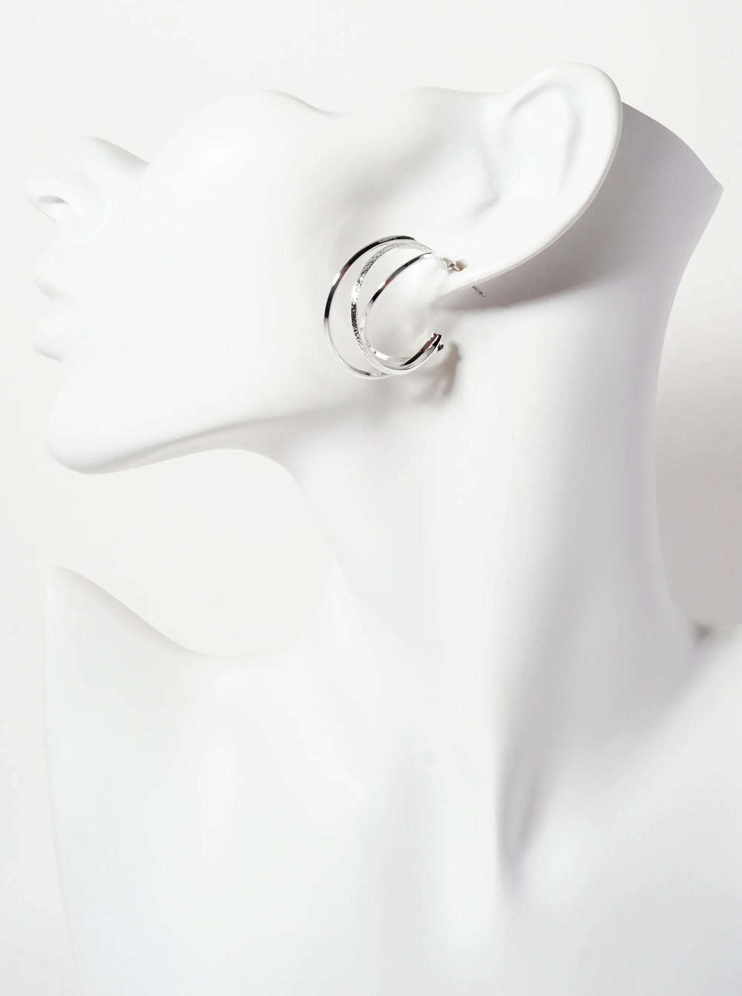 Polished Metal Textured 30mm Layered Open Hoop Earrings