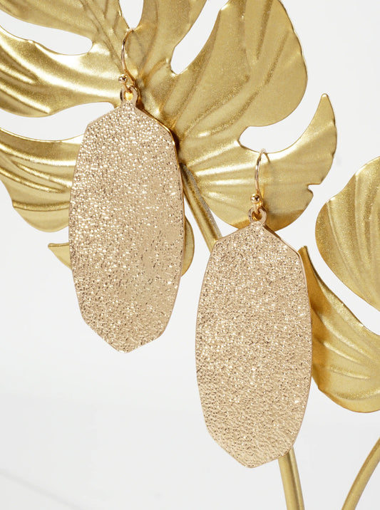 Polished Metal Textured Hexagon Dangle Drop Earrings