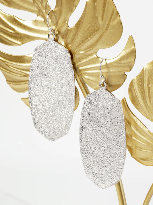 Polished Metal Textured Hexagon Dangle Drop Earrings