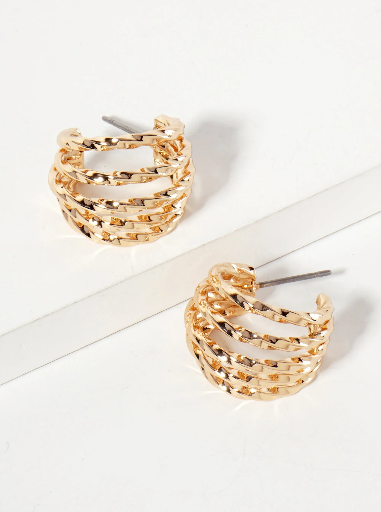 Polished Metal Textured Layered 18mm Claw Hoop Earrings