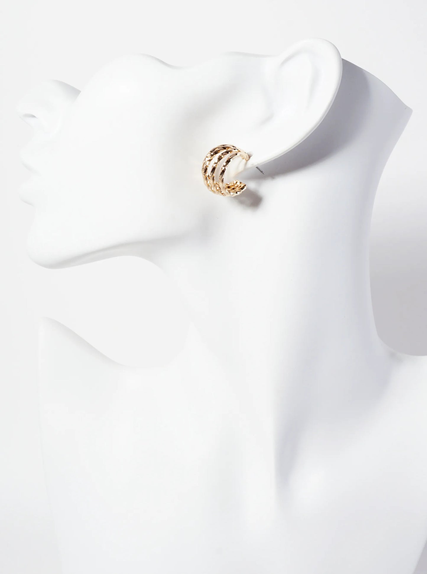 Polished Metal Textured Layered 18mm Claw Hoop Earrings