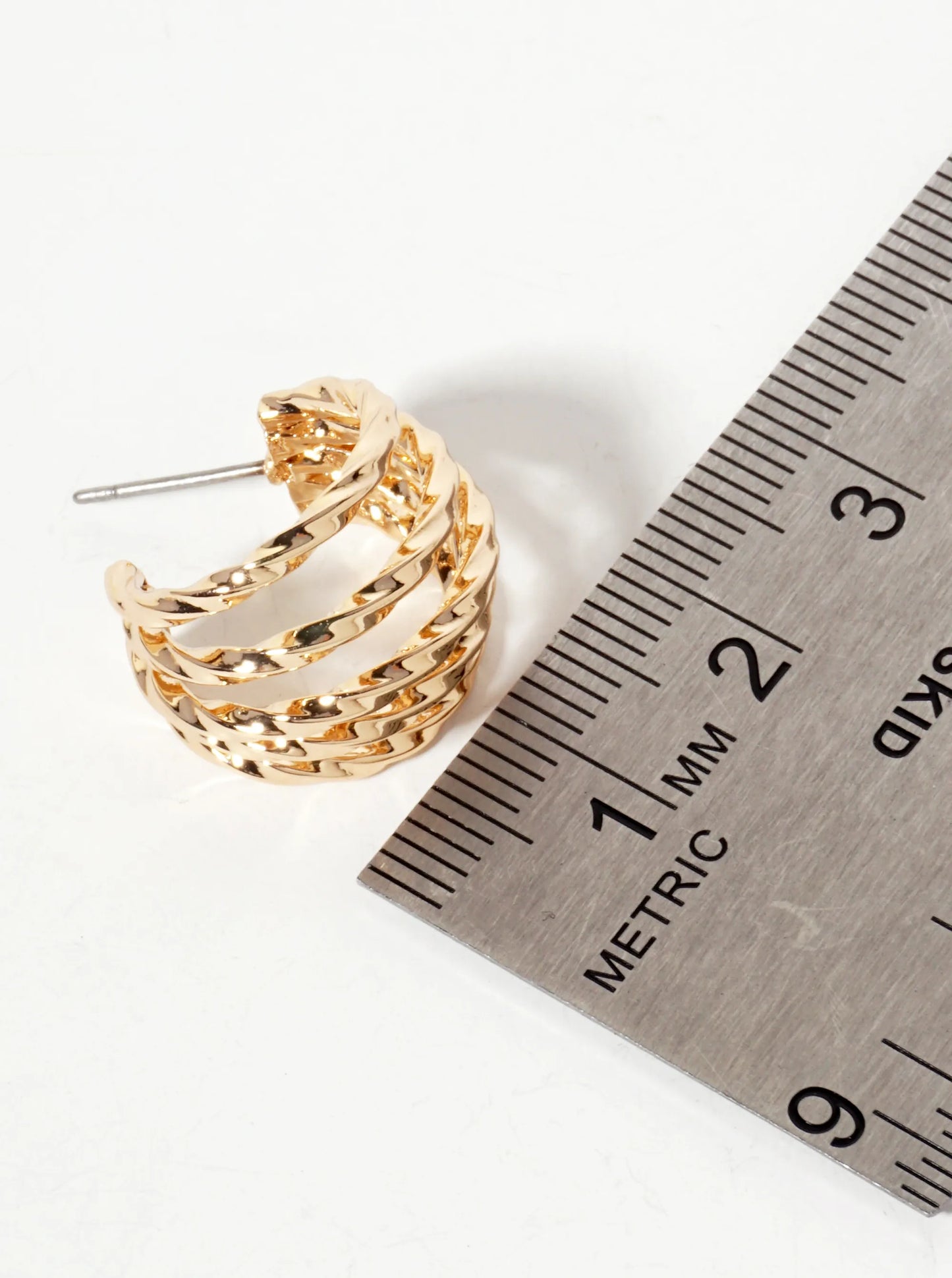 Polished Metal Textured Layered 18mm Claw Hoop Earrings