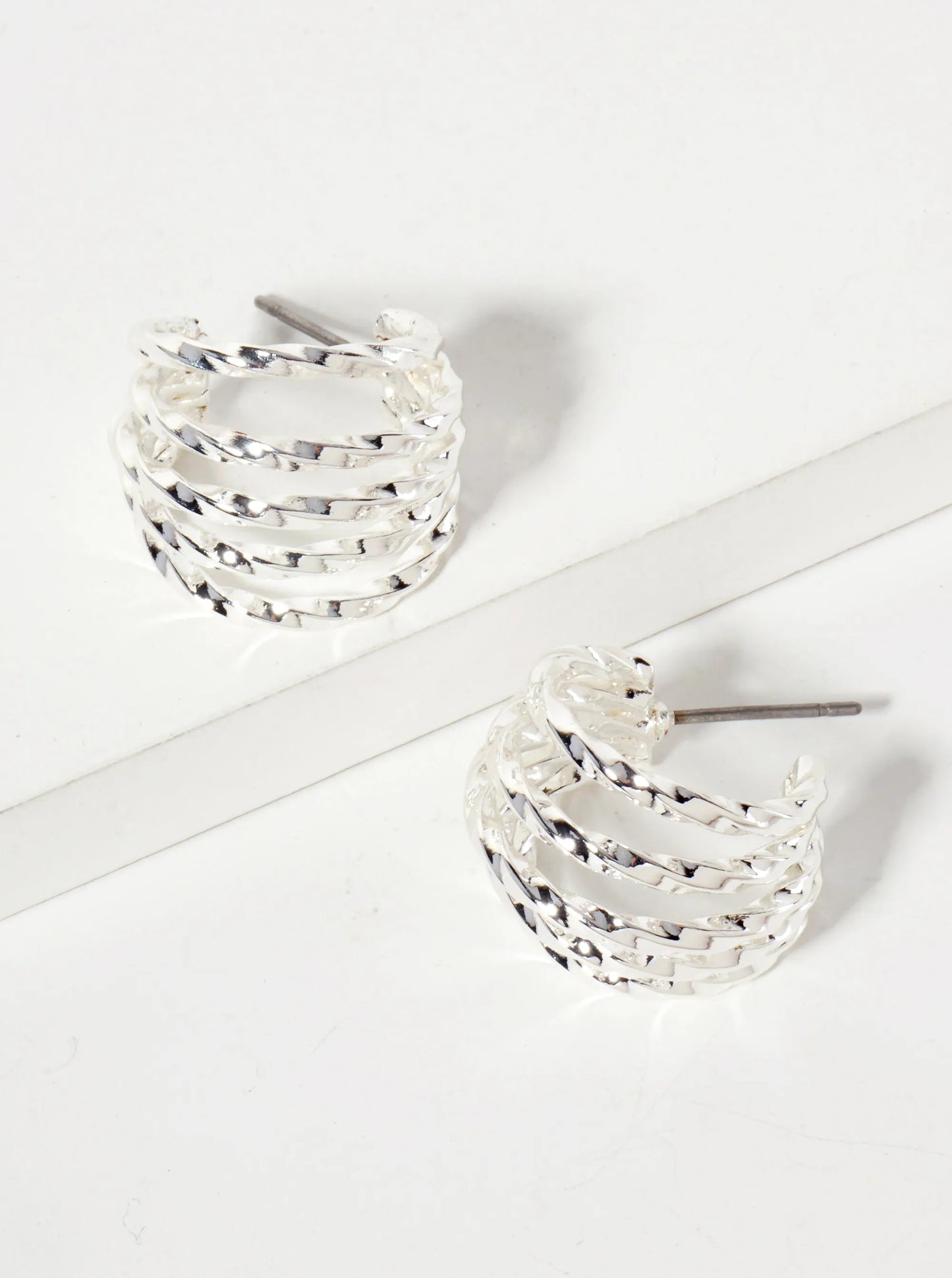 Polished Metal Textured Layered 18mm Claw Hoop Earrings