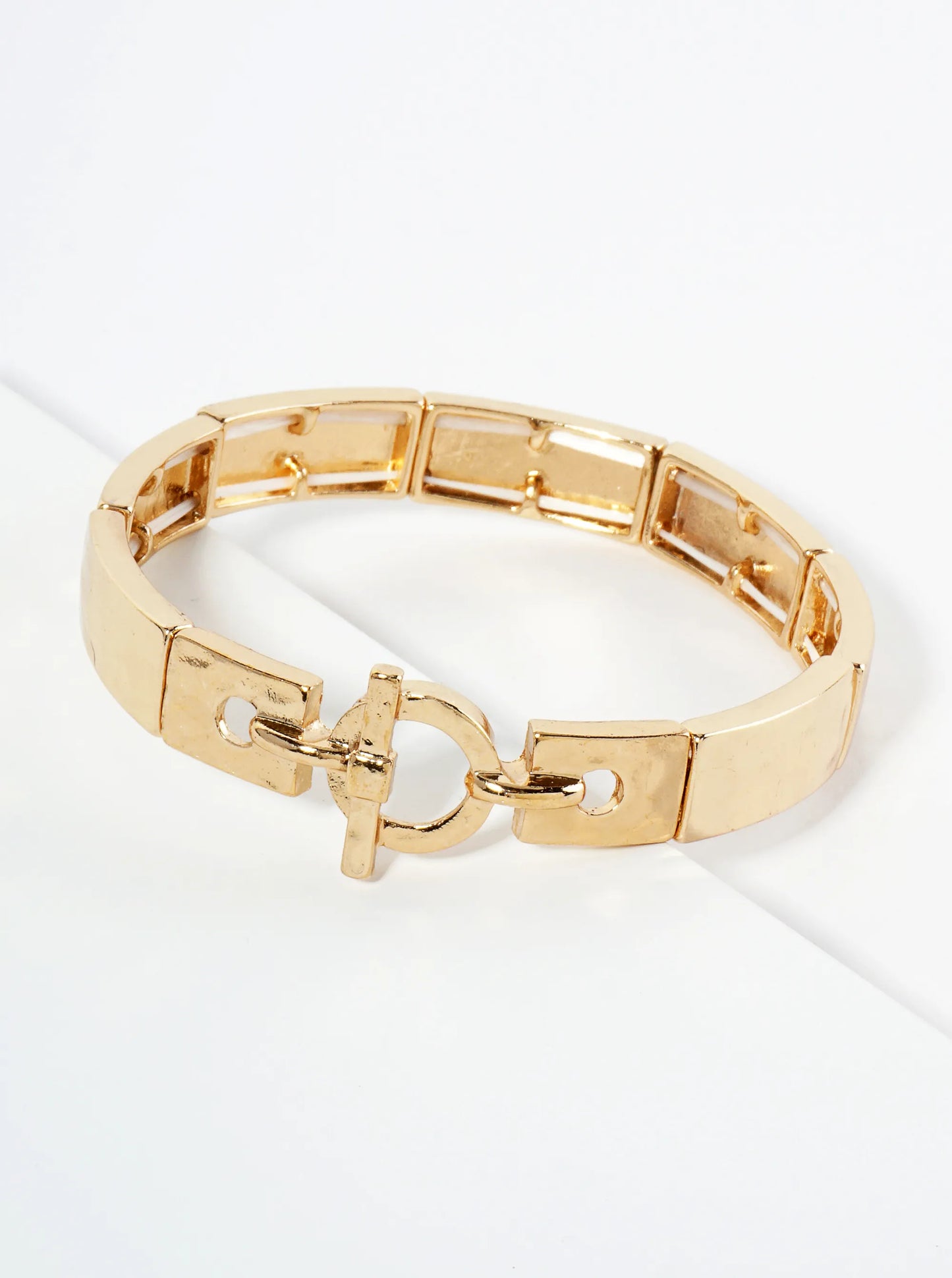 Polished Metal Toggle Closure Accent Stretch Bracelet