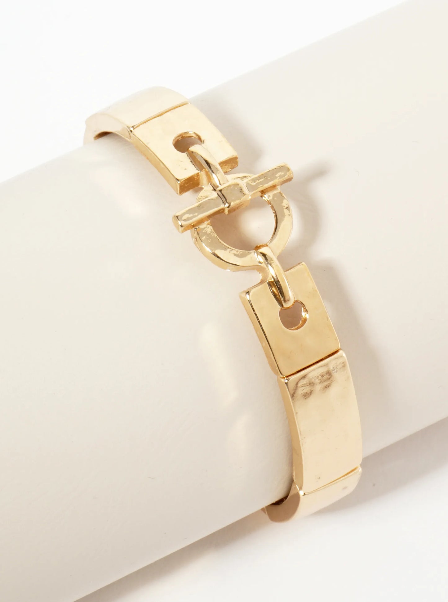 Polished Metal Toggle Closure Accent Stretch Bracelet