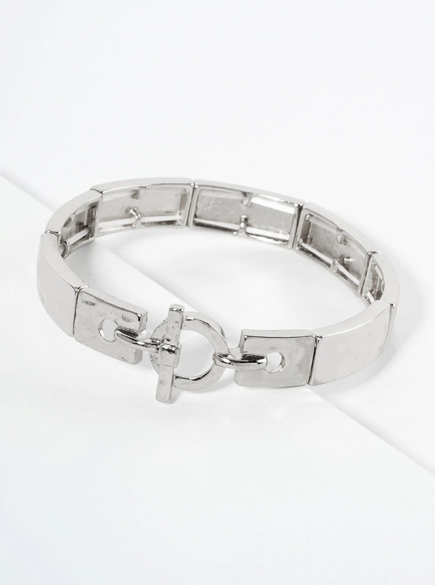 Polished Metal Toggle Closure Accent Stretch Bracelet