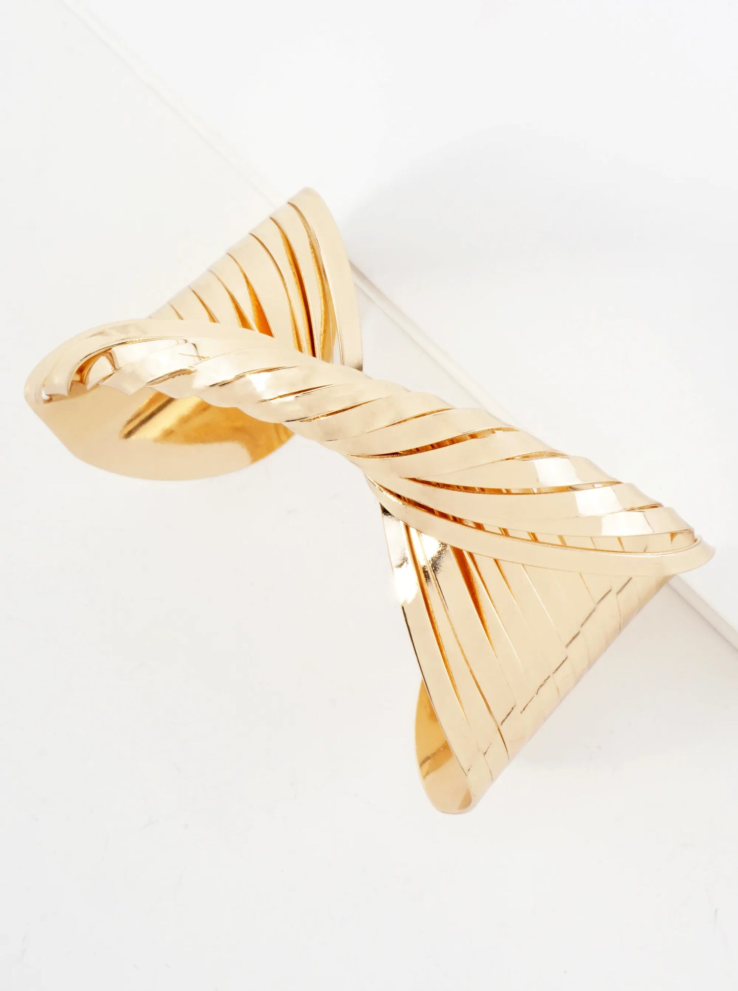 Polished Metal Twisted Center Accent Open Cuff Bracelet