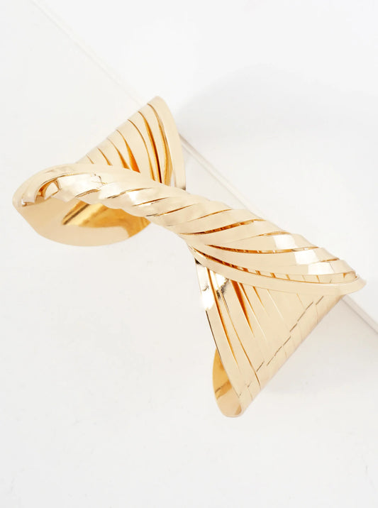 Polished Metal Twisted Center Accent Open Cuff Bracelet