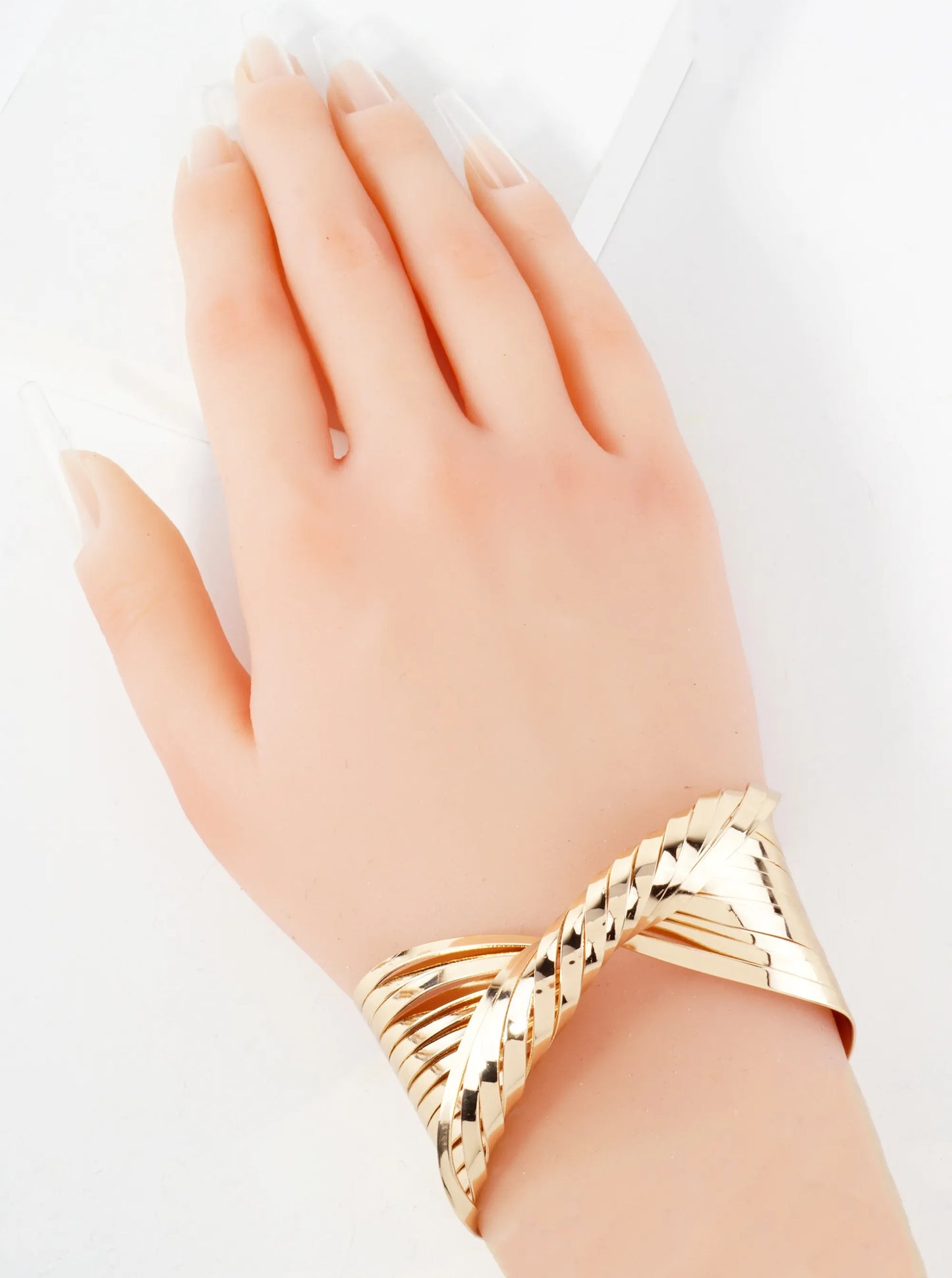 Polished Metal Twisted Center Accent Open Cuff Bracelet