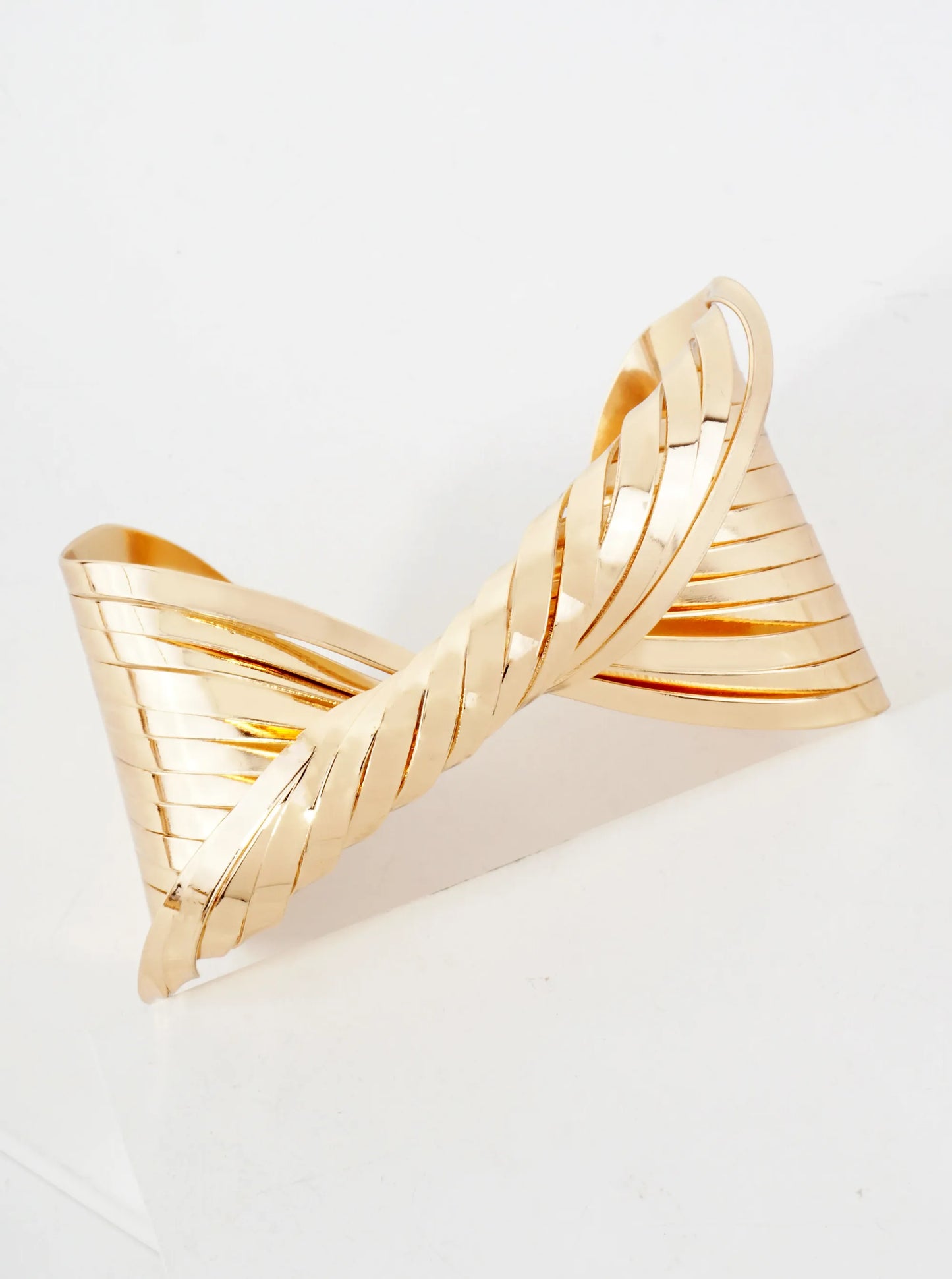 Polished Metal Twisted Center Accent Open Cuff Bracelet